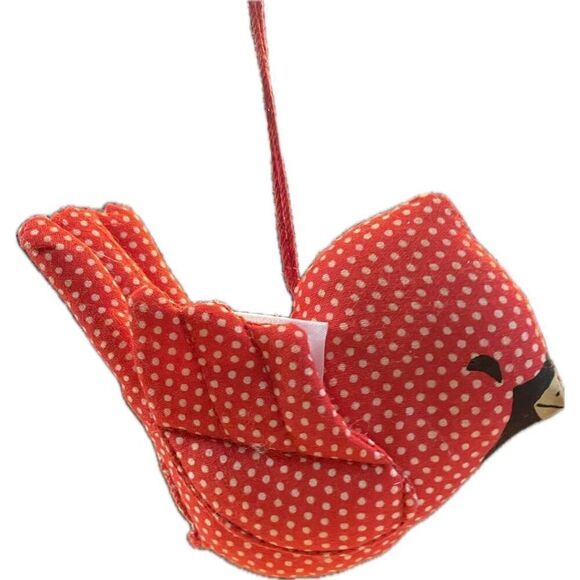 Vintage 1981 Hallmark Bird Cardinal Hanging Christmas Ornament Red Polka Dot - Picture 1 of 3